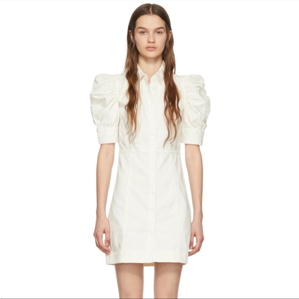 Frame Gillian puff sleeve dress in ecru.
